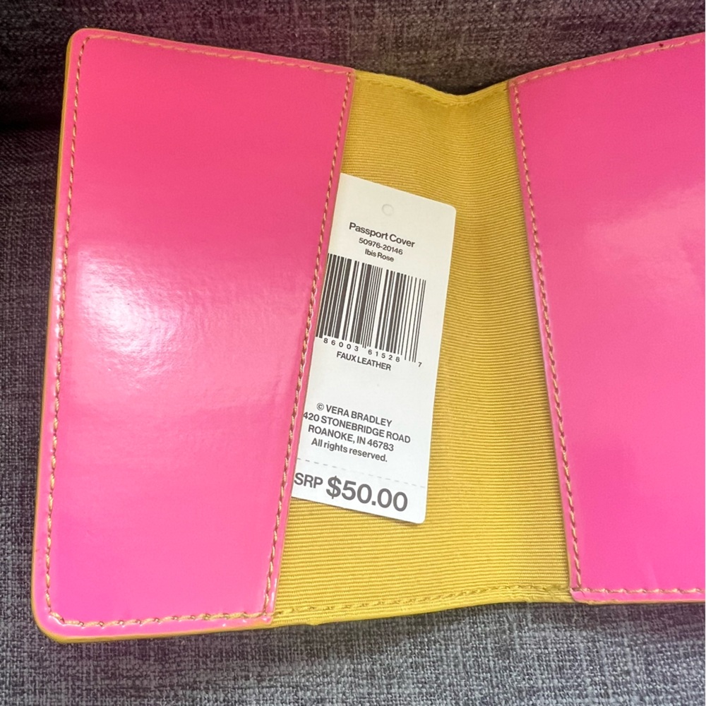 NWT Vera Bradley Pink Passport Cover Patent Faux Leather. Ibis Rose. - Picture 6 of 6
